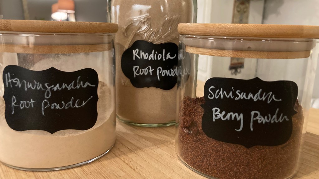 Ashwagandha, Rhodiola root, and Schisandra Berry powders